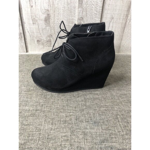 Womens Universal Thread Black Bessie Booties Lace Up Side Zip Boots Size 6.5 - Picture 4 of 8